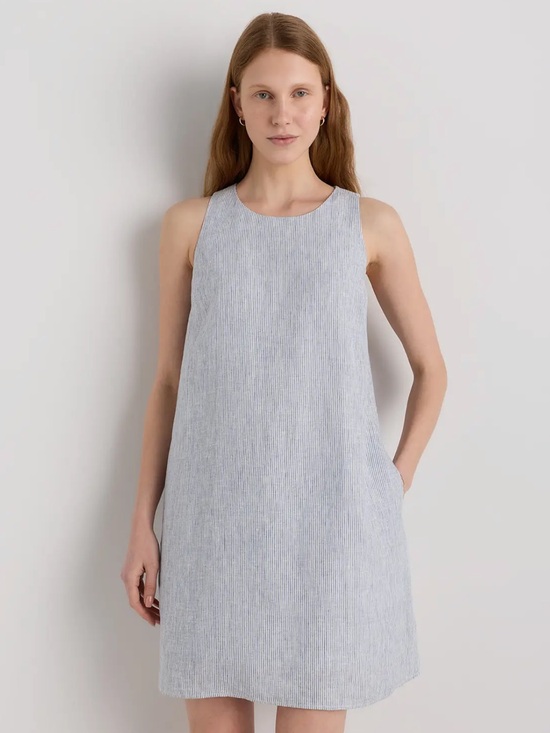 Quince Dresses & Skirts - Quince Blue Pinstriped Linen Tank Dress New, Never Worn Pockets Lined